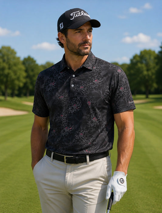 Black Floral Performance Polo
