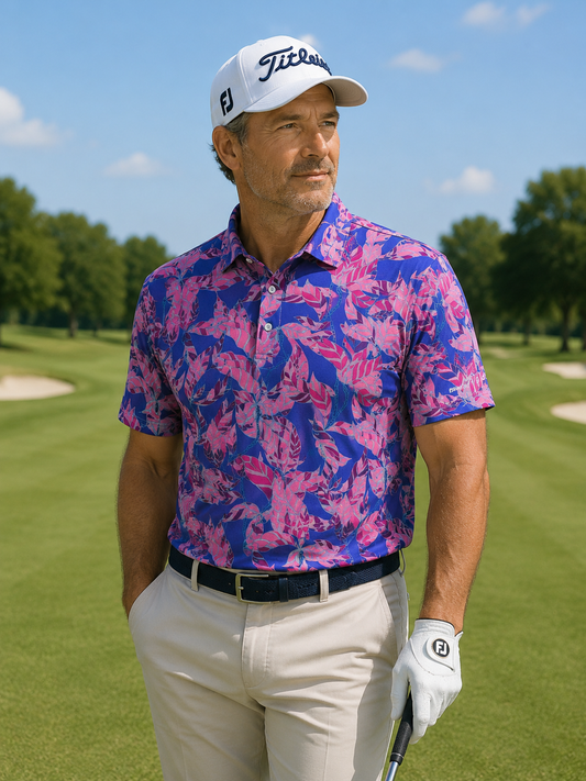 Pink & Blue Leaf Performance Polo