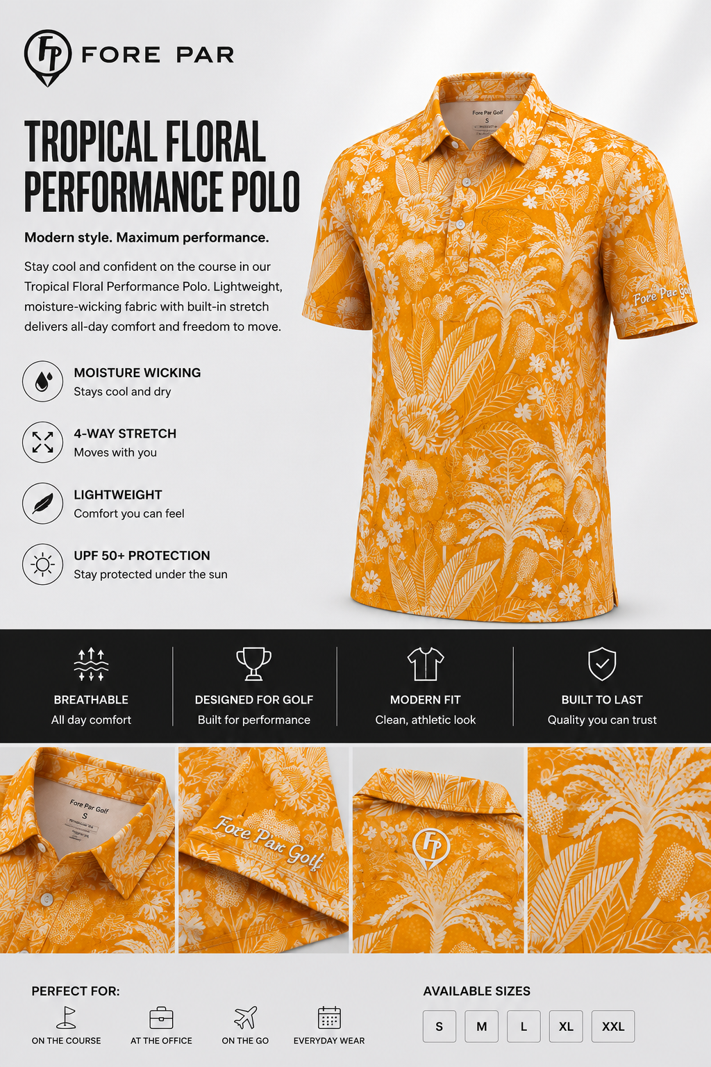 Orange Tropical Performance Polo