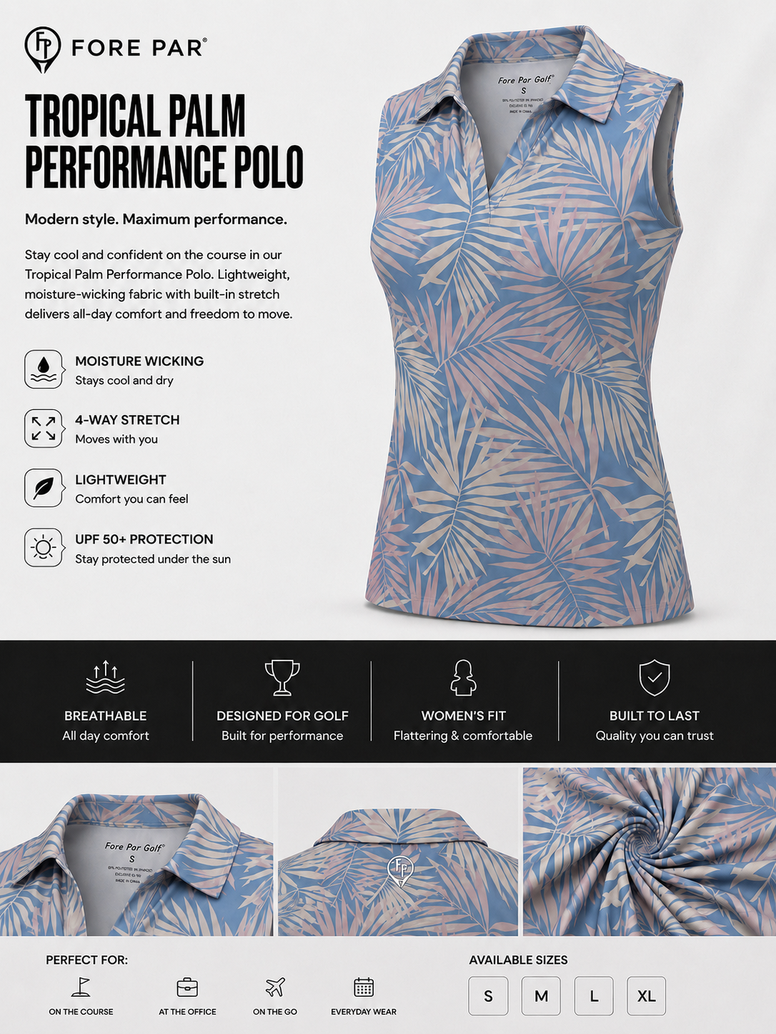Woman’s Sleeveless Tropical Palm Polo