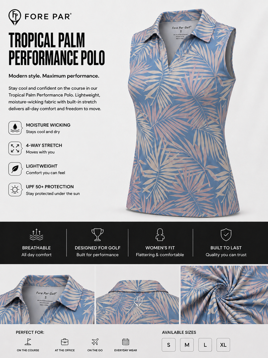 Woman’s Sleeveless Tropical Palm Polo