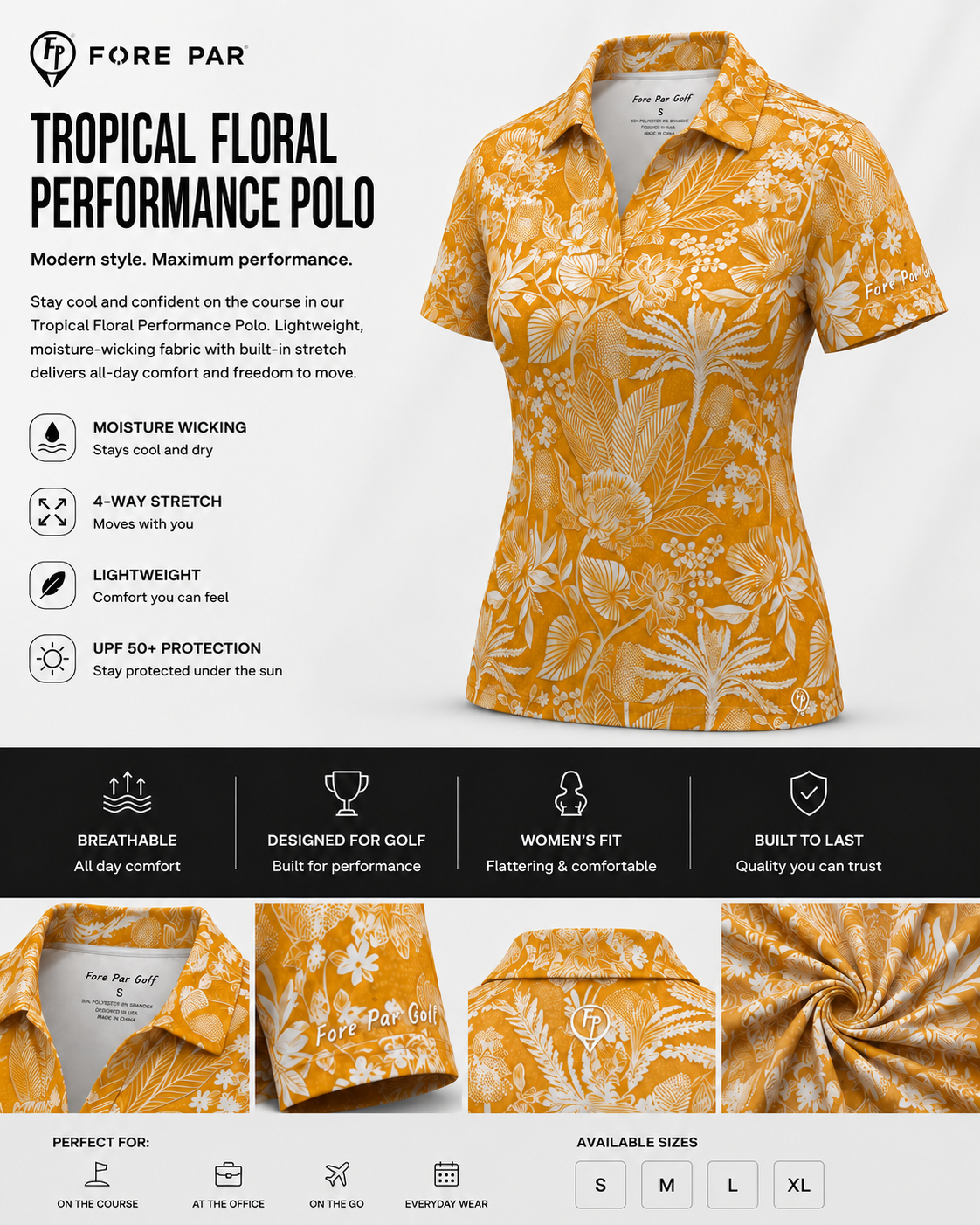 Woman’s Orange Floral Performance Polo