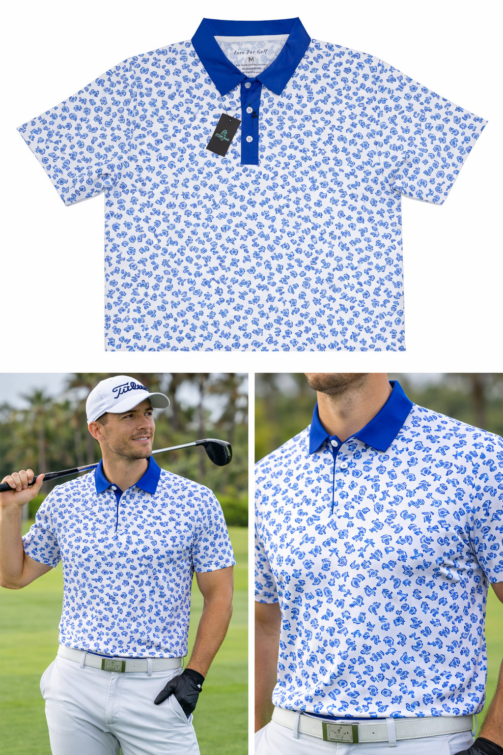 Fore Par Palm Tree Polo (Blue)