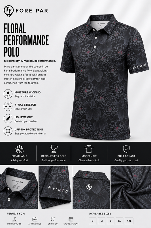 Black Floral Performance Polo