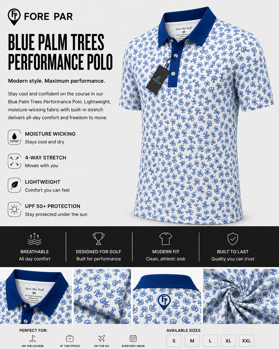 Fore Par Palm Tree Polo (Blue)