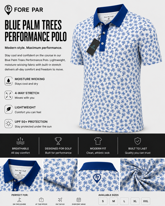 Fore Par Palm Tree Polo (Blue)