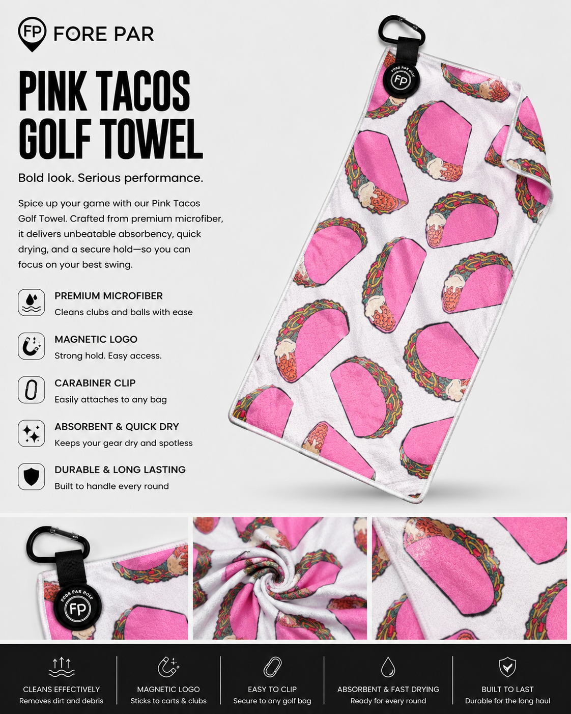 Pink Tacos Magnetic Golf Towel