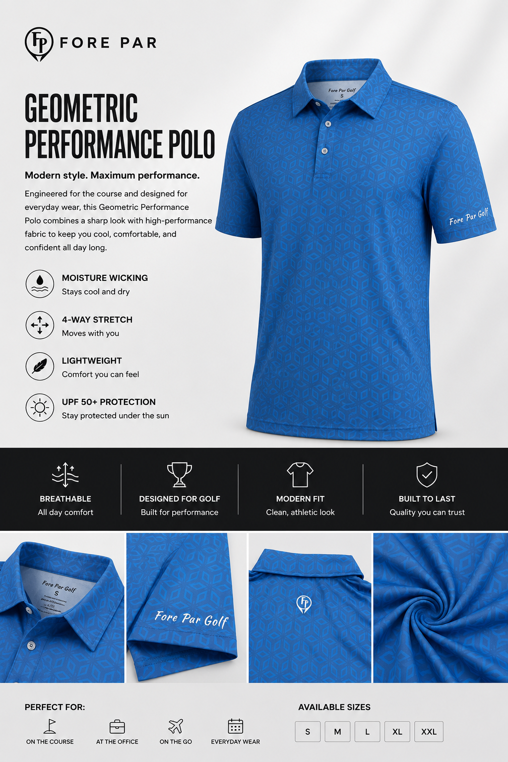 Blue Geometric Performance Polo