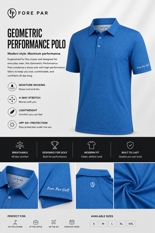 Blue Geometric Performance Polo