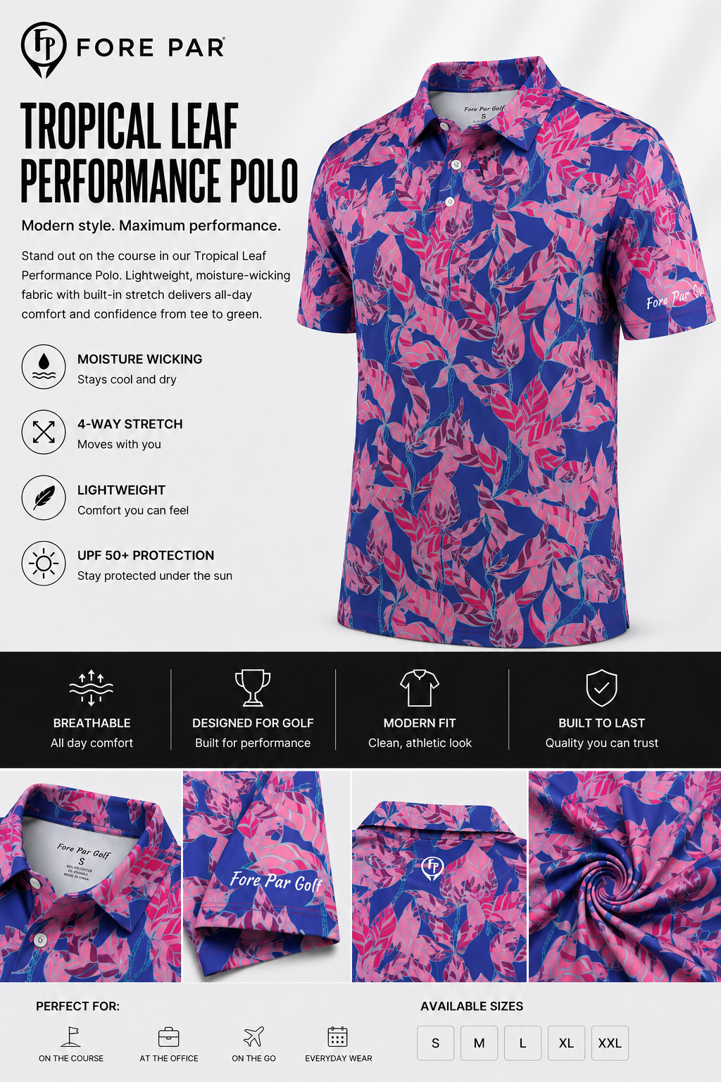 Pink & Blue Leaf Performance Polo