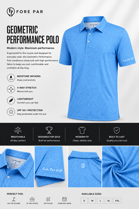 Blue Geometric Performance Polo